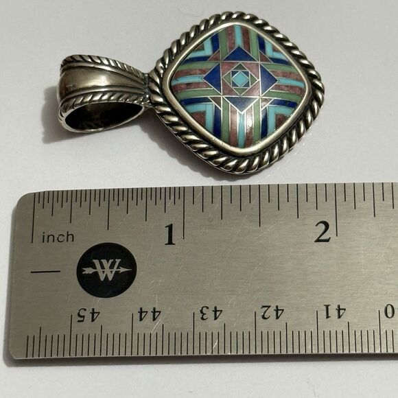 Carolyn Pollack Relios Multistone Inlay Sterling Pendant - Picture 3 of 4